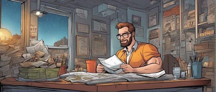 young man wearing orange clothes working at night