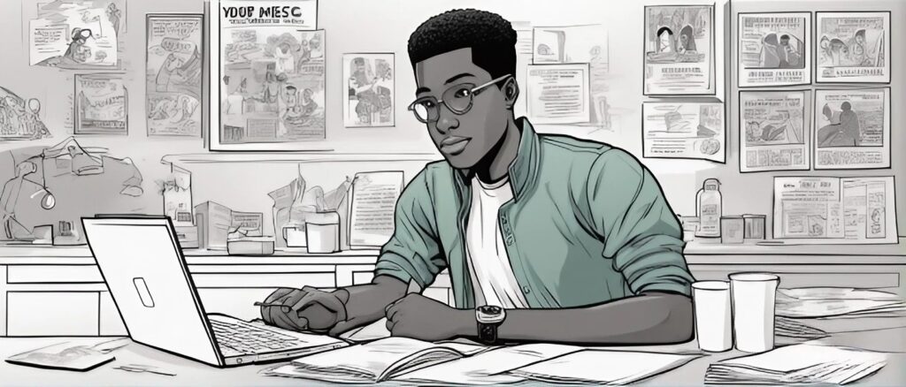 young black man in his laptop