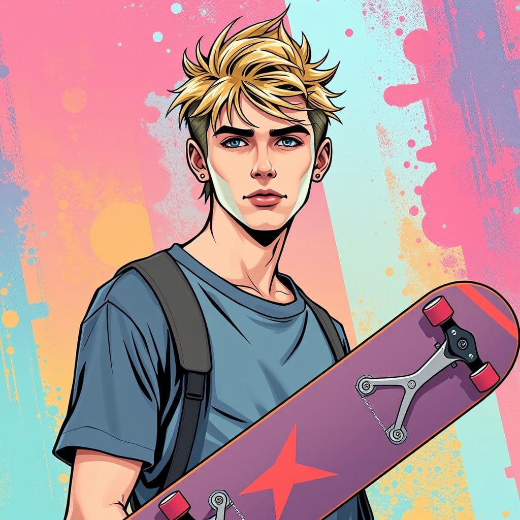 Tanner Fox's portrait, colorful background