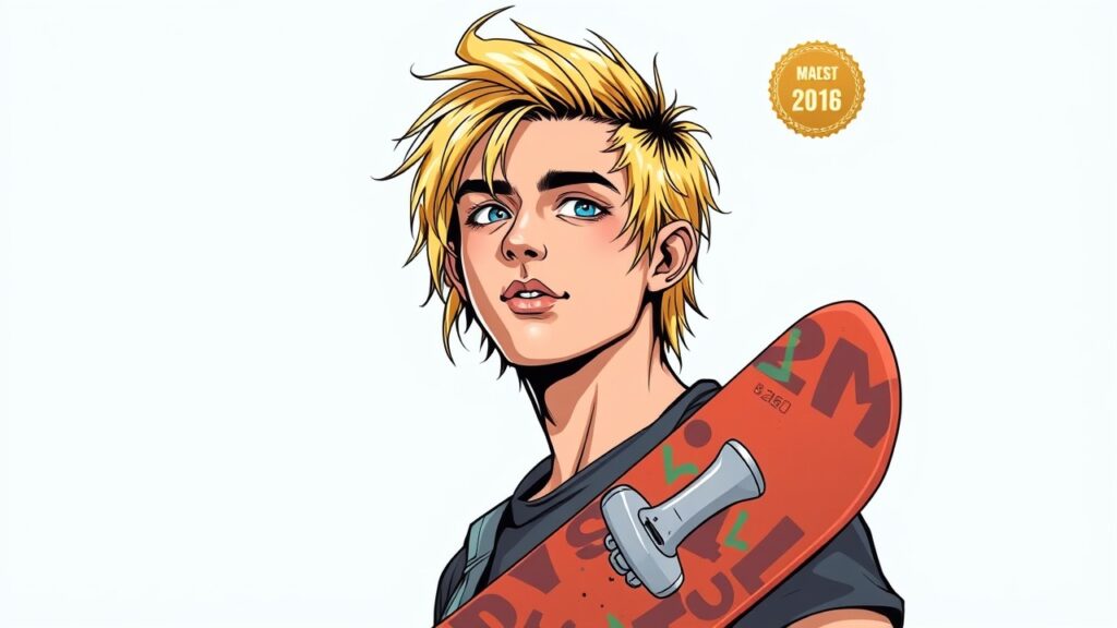 Tanner Fox winning an award, holding a skateboard