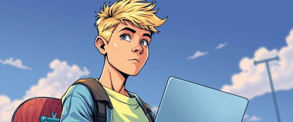 Tanner Fox on a laptop as a kid