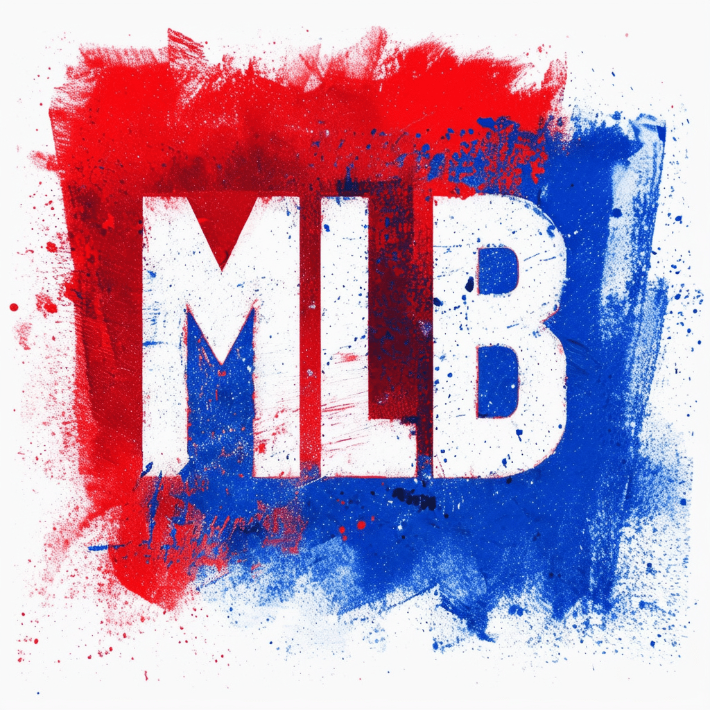 Writing "MLB: with red and blue background