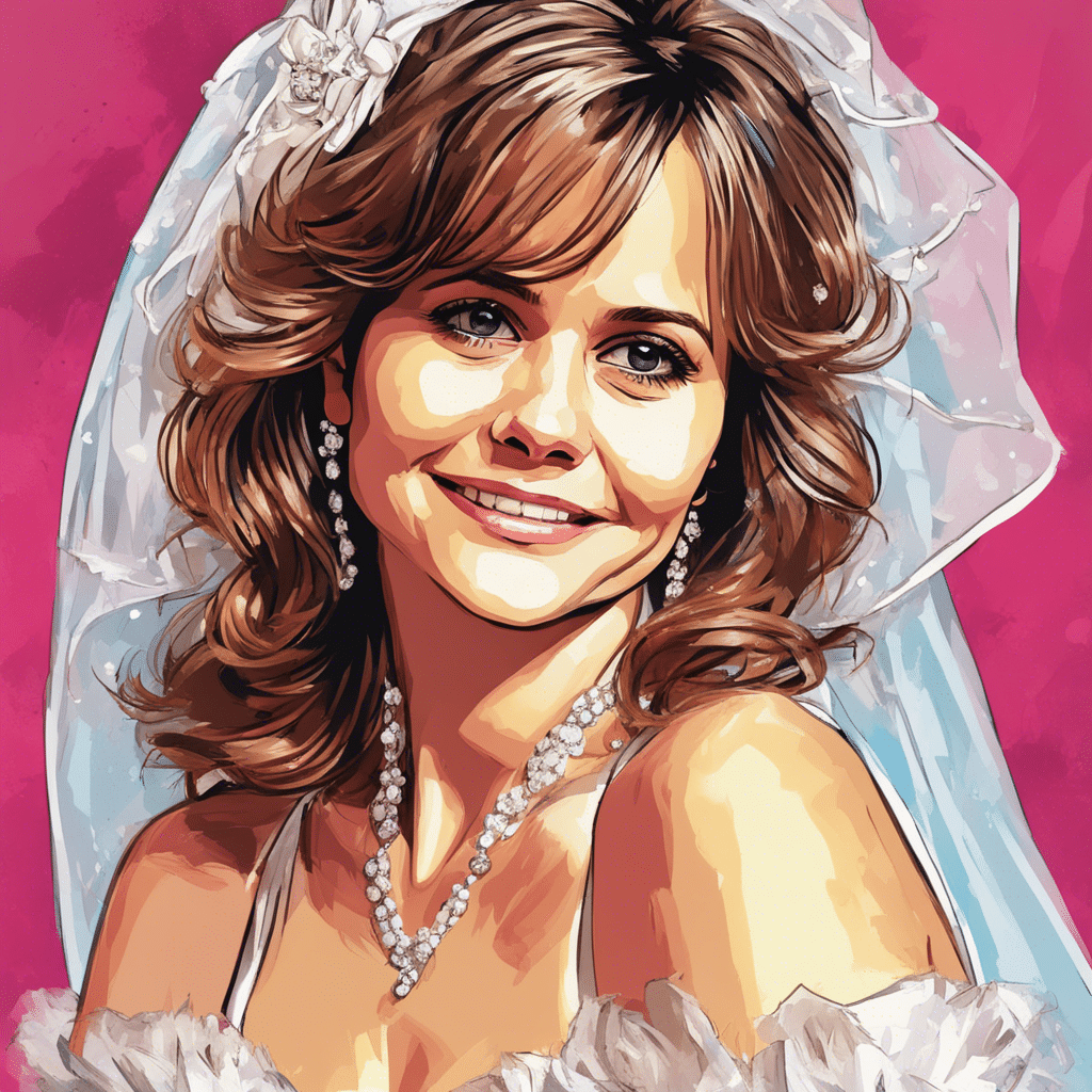 Sally Field in Her Youth Days in Her White Wedding Dress, Pink Background